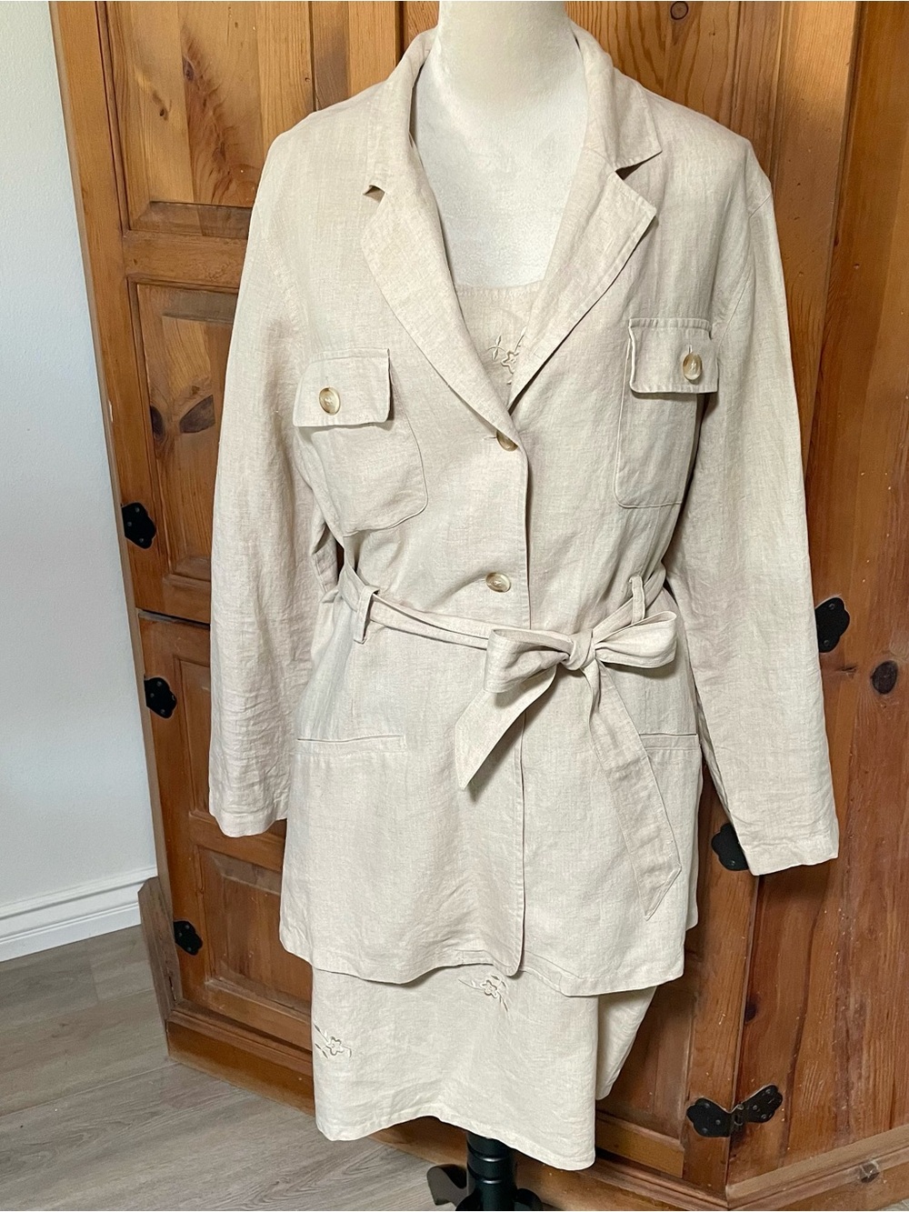 Apostrophe 2 piece Sleeveless dress with Linen Belted Blazer